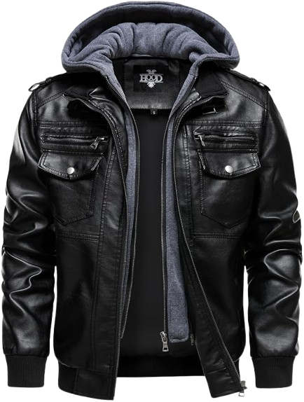 Men's Faux Leather Hooded Jacket Motorcycle Jackets by Hein Gericke