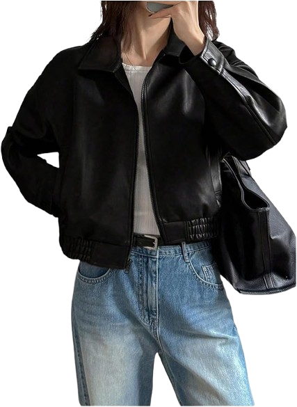 Women's Faux Leather Zip Up Jacket Vintage